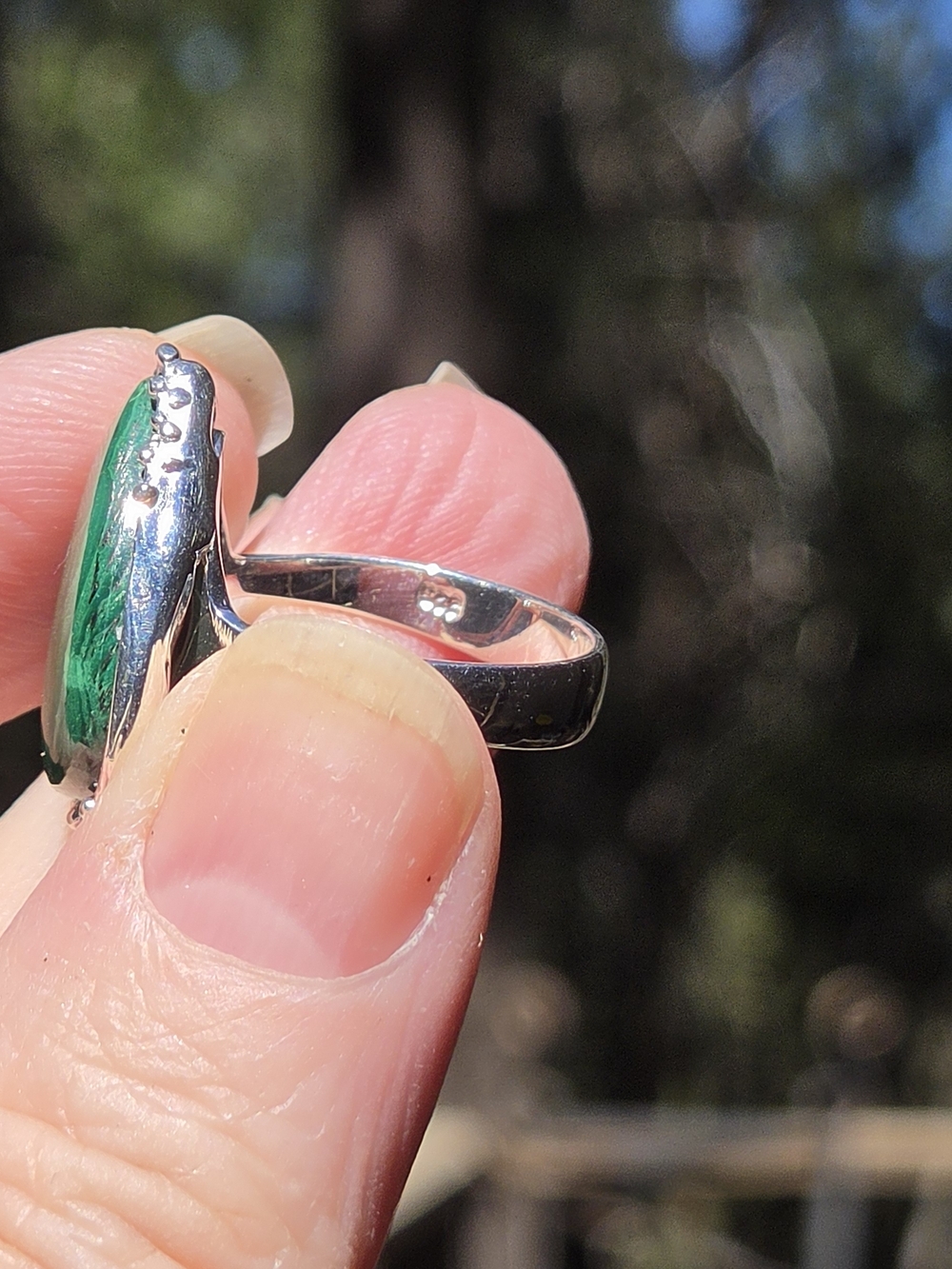 Malachite Natural 24k Sterling & White Gold Ring Sz8 - Picture 8 of 8